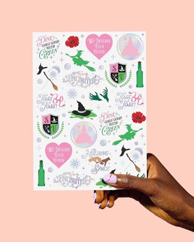 Pink & Green Witch Temporary Tattoos - 50 Iridescent Pieces