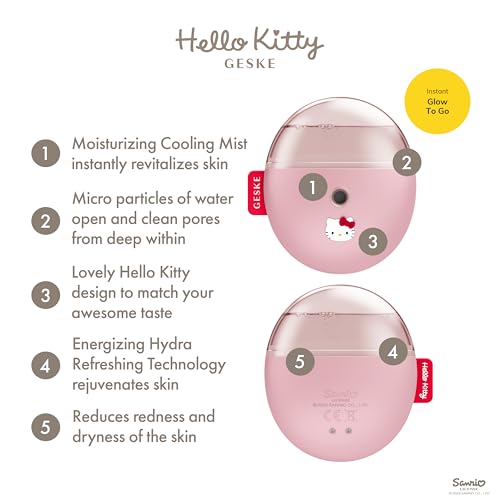 GESKE & Hello Kitty SmartAppGuided¢â Facial Hydration Refresher | 4 in 1 | Water Atomizer | Moisturizing Spray Machine | Face Mister | Humidifier for Natural Glow | Reduce Redness & Dry Skin