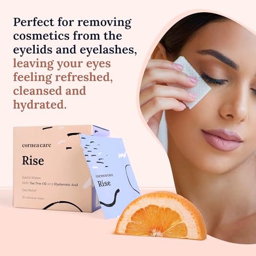 CorneaCare Rise - Eyelid Wipes, w/Tea Tree Oil & Hyaluronic Acid | Eyelid Wipe | Dry Eye Relief | Eyelid Wipes with Tea Tree Oil | Eyelid Cleanser | Eye Wipes for Dry Eyes | Travel Ready | 30 Count