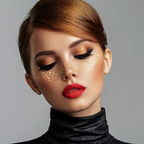 Glitter Face Tattoo Stickers - 6 Sheets Gold Freckles