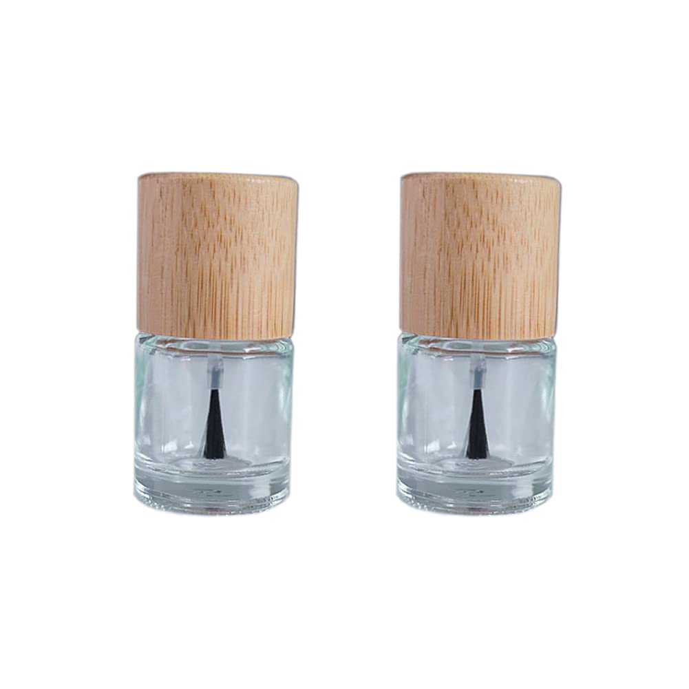 lasenersm 2 Pieces 10ml Empty Nail Polish Bottles with Bamboo Cap and Brush Refillable Nail Polish Glass Bottles Cylindrical Glass Bottles Vials Containers for DIY Nail Art