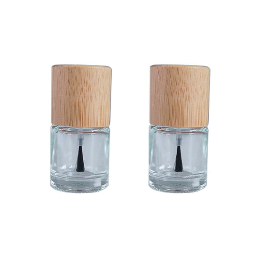 lasenersm 2 Pieces 10ml Empty Nail Polish Bottles with Bamboo Cap and Brush Refillable Nail Polish Glass Bottles Cylindrical Glass Bottles Vials Containers for DIY Nail Art