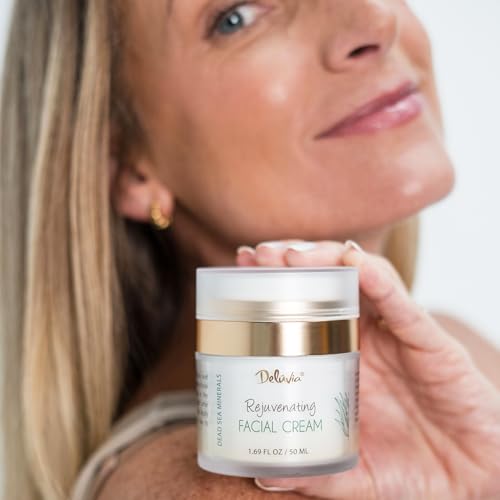 Deluvia Rejuvenating Facial Cream | Organic Aloe Vera, Coconut Oil, Vitamin C + E | Dead Sea Minerals | Daily Face Lotion for Dry Skin, Sensitive Skin