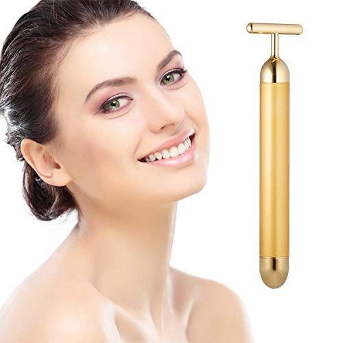 24K Gold T-Shape Facial Massager Electric Vibration Face Lift