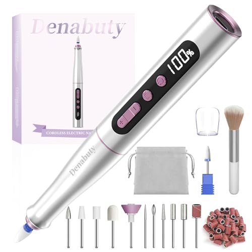 Denabuty Cordless 13-in-1 Electric Nail Drill Machine - Silver, 35000RPM