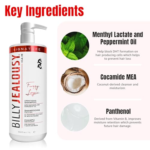 Billy Jealousy Fuzzy Logic Strengthening Mens Shampoo, Adds Volume, Prevents Hair Loss, Promotes Circulation & Healthy Growth, Peppermint Scent