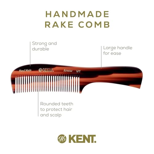 Kent 10T Graphite and Tortoise Large Detangler Comb, Handmade Wide Tooth Comb for Curly Hair, Detangling Combs For Wet and Dry Hair, Combs for Thick Hair, Saw-Cut and Hand Polished Made in England