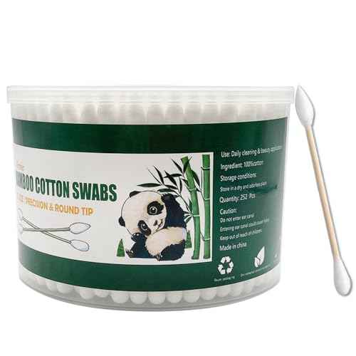 Thick Cotton Swabs,XL Size Natural Bamboo Cotton Buds,Precision & Round Tip 252pcs