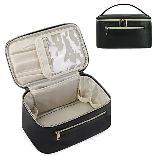 Vegan Leather Makeup Bag with Brush Organizer & Handle
