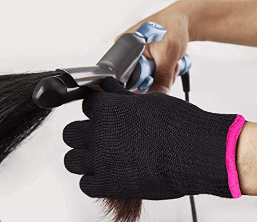 Heat Resistant Hair Styling Glove - One Size, Curling Iron & Flat Iron Safe, Black & Pink Edge