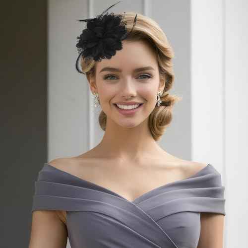 Giantree Rose Hair Clip, Flower Hair Clips for Women, Artificial Flower Brooch Hair Feathers Headwear for Wedding Prom Party