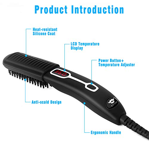 Beard Straightener Comb for Men - Upgraded Professional Electric Mens Beard Straightening Heated Brush Portable Anti-Scald 5 Adjustable Temperatures & LCD Display with Carrying Bag