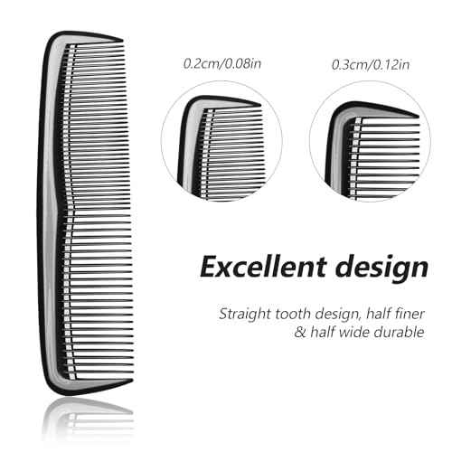 12 Pieces Pocket Hair Combs, 5" Combs for Men & Women, Travel-Friendly, Dual-Density Teeth for Short Hair, Beards, Mustaches & Sideburns (Black)