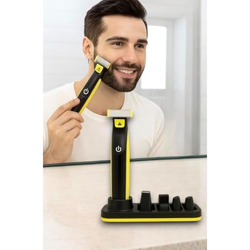 Shaver Stand compatible with Philips OneBlade Shaver Organizer, Black with Yellow Accent, Counter Storage Holder