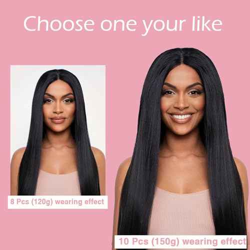 CanaryFly Straight Clip in Hair Extensions Real Human Hair,10Pcs 100% Unprocessed Full Head Brazilian Virgin Human Hair Clip ins for Women,Natural Silk Human Hair 150g 14inch #1B Natural Black