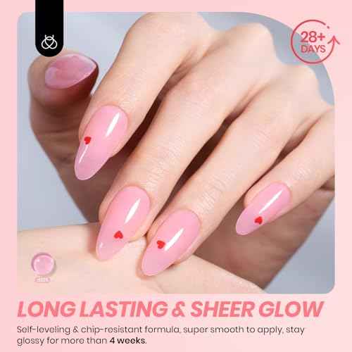Beetles Jelly Gel Nail Polish Set - 6 Colors Nude Pink Gel Polish Kit Neutral Shimmer Translucent Sheer Gel Soak off Uv Nail Concealer Peach Juice Collection French Nail Art Manicure Gift for Women