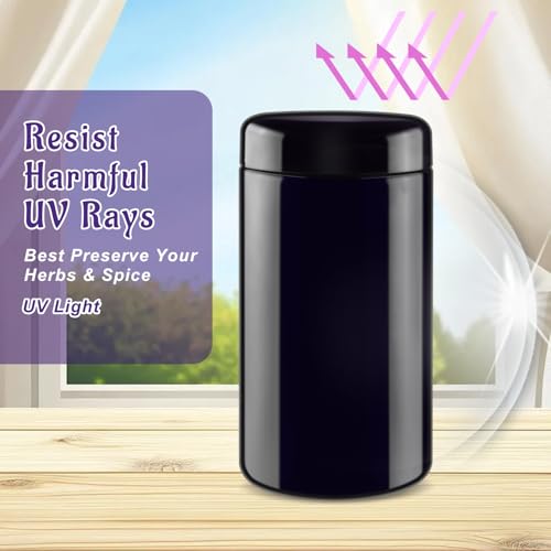 2 Pcs Black Violet Glass Jar Refillable Ultraviolet Container Wide Mouth Storage Bottle for Spices Powder Coffee Cosmetic Home Kitchen - 500ml/16.9oz