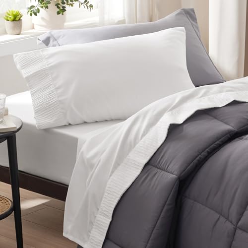 Bedsure Twin Sheets Set - Soft Twin Bed Sheets, 3 Pieces Hotel Luxury White Sheets Twin, Easy Care Polyester Microfiber Cooling Bed Sheet Set