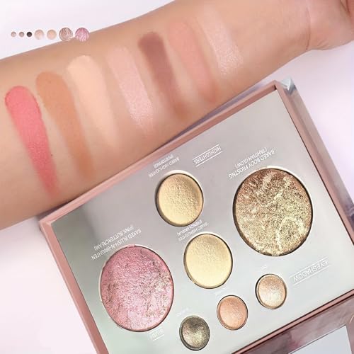 K'APEINE All in One Baked Makeup Palette, Dark Brown Eyeshadow, Blush Highlighter & Bronzer Face Kit Neutral Baked Powder Palette Hign Pigment Full Face Makeup Set Women (7colors)