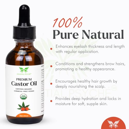 USDA Organic Castor Oil 2 Oz with Eyebrow & Lash Growth Kit