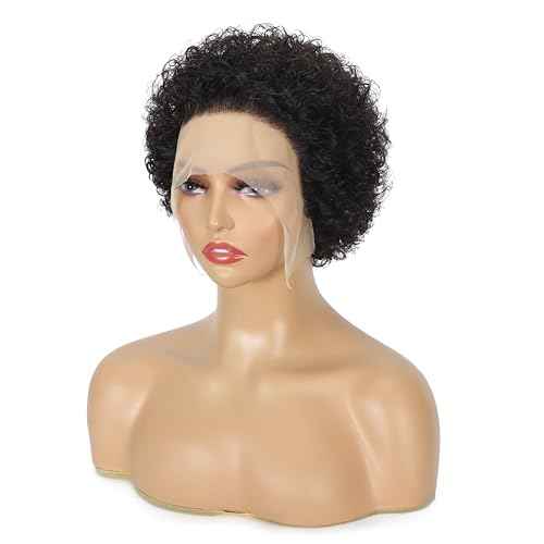 NEWMI Pixie Cut Wig Human Hair 13X1 Transparent Lace Front Human Hair Wigs Natural Black Short Curly Wigs Human Hair Pre Plucked for Black Women 6 Inch