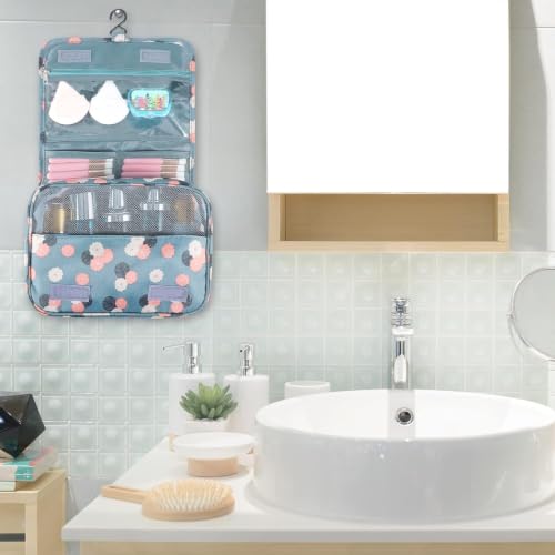 Pengxiaomei Blue Hanging Toiletry Bag for Women, Portable Cosmetic Organizer