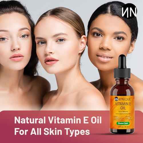 Natnique Vitamin E Oil 1 oz ? Natural D-Alpha Tocopherol for Face, Skin, Hair & Nails ? Pure, Non-GMO Moisturizer for Scars, Stretch Marks & Dry Skin ? Cold-Pressed Carrier Oil for Body & Beauty Care