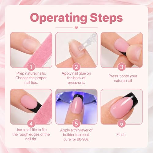 French Tip Press On Nails Set - 60Pc Medium Square