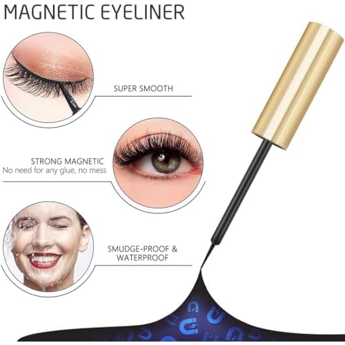 Magnetic Eyelashes with Magnetic Eyeliner Kit -10 Pairs Upgraded 3D 5D Magnetic Eyelashes Kit with Tweezers & 2 Tubes of Magnetic Eyeliner, Reusable, No Glue (10 Pairs)