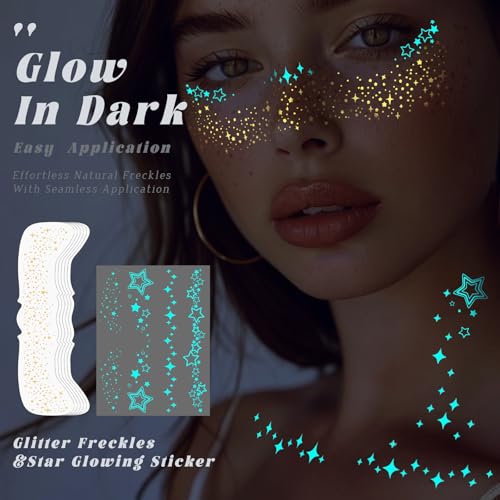 Glow in Dark Glitter Freckles Tattoo Stickers - 7 Sheet Set