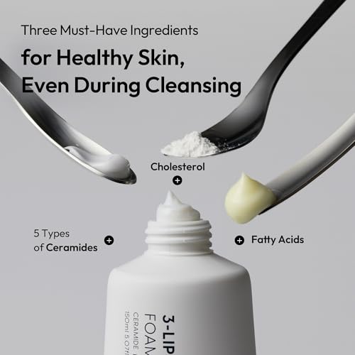 LAYERLAB 3-Lipid Foam Facial Cleanser with Ceramides, Low pH, 5.07 fl oz - Sensitive Skin Tested, White