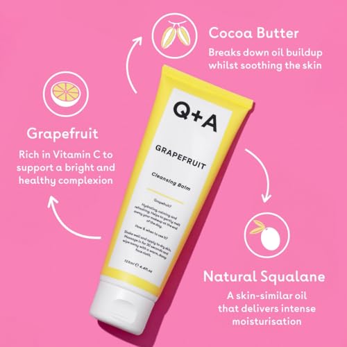 Q+A Grapefruit Cleansing Balm (125ml), Natural Makeup Remover with Cocoa Butter and Squalane, Hydrating Face Cleanser, Skincare for All Skin Types, Cleanse and Moisturize Skin