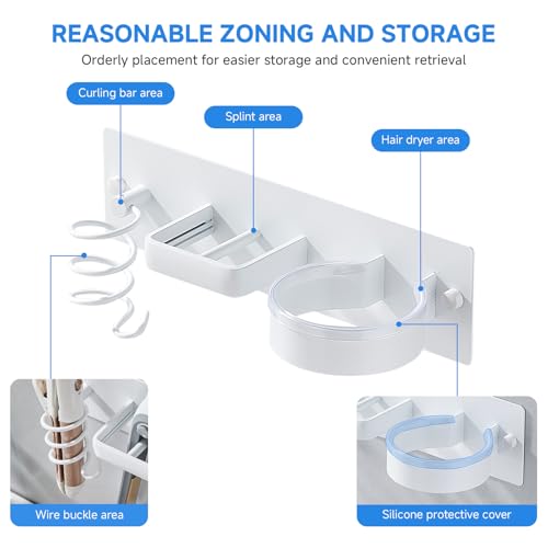 3-in-1 Hair Dryer Holder Wall Mount | Metal Organizer Rack
