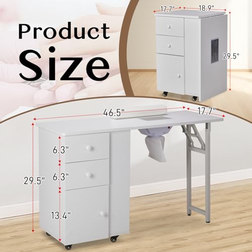 Winado Foldable Manicure Table with Dust Collector & Storage