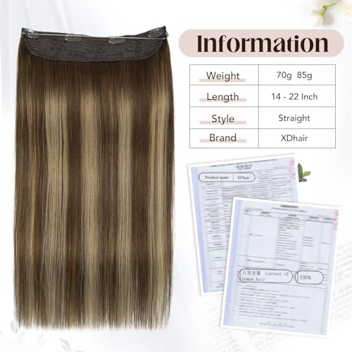 XDhair Wire Hair Extensions 14 Inch 70g Balayage Color Chocolate Brown to Caramel Blonde Invisible Wire Hair Extensions Real Human Hair Hairpiece(#4/27/4-14inch)