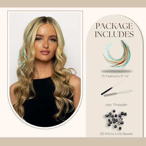 Feather Hair Extensions – 21 Real Rooster Feathers, 9"–14" Long