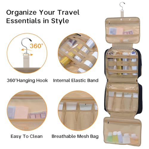 Toiletry Bag for Women, Hanging Travel Toiletry Bag with Jewelry Organizer Compartment Large Makeup Bag, Cosmetic for Travel Business Trips Camping Bathroom Black