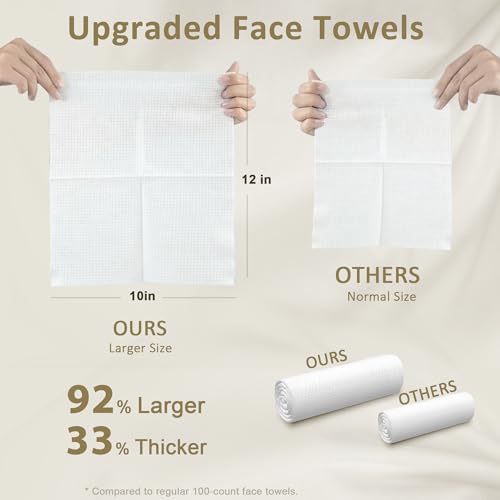 Ourmed Life Face Towels, Disposable Biodegradable Facial Towels for Sensitive Skin, Lint- free Facial Wipes for Washing Face, Skincare and Makeup Remover, Dry Wipes, 10"¡¿7.9" Extra Large, 180 Count