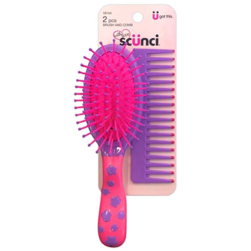 Scunci 2-Piece Girl Set Cushion Brush and Comb in Assorted Colors (1-Pack)