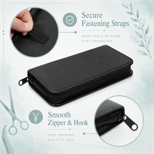 Professional Hair Shears Organizer Bag for Stylists - Black PU Leather