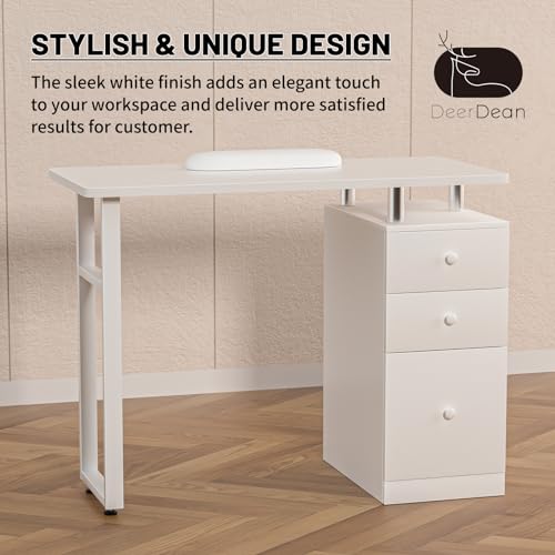White Manicure Table with Wrist Cushion & Storage Drawers