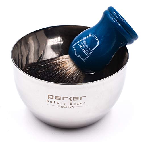 Parker 100% Black Badger Shaving Brush with Blue Wood Handle & Stand ? Premium Wet?Shaving Lather Brush for Men