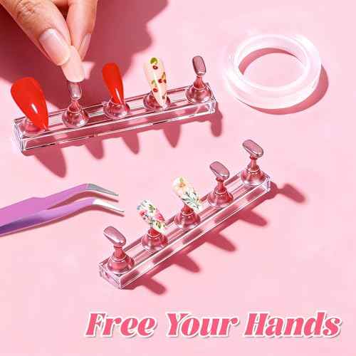 Nail Art Tools Kit with 15 Nail Art Brushes, 5 Dotting Tools, Nail Stand for Press-on, Nail Design Tools for Salon & DIY Home Manicure (Pink)