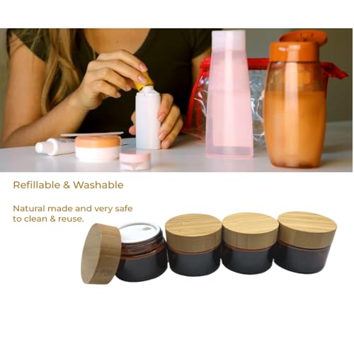 Bamboo Lid Brown Glass Cosmetic Jars Set of 4 - 1.6 oz