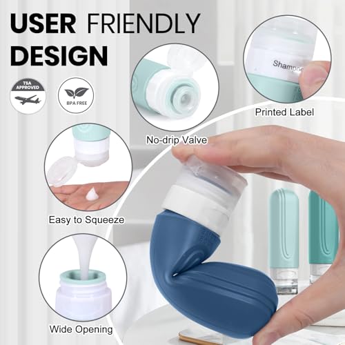 8 Pack TSA Approved Travel Bottles Set - Leak Proof Silicone Containers