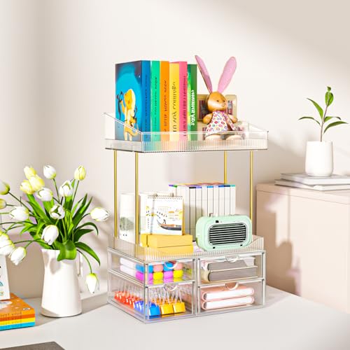4-Tier Clear Makeup Organizer with 4 Drawers | Bathroom Storage
