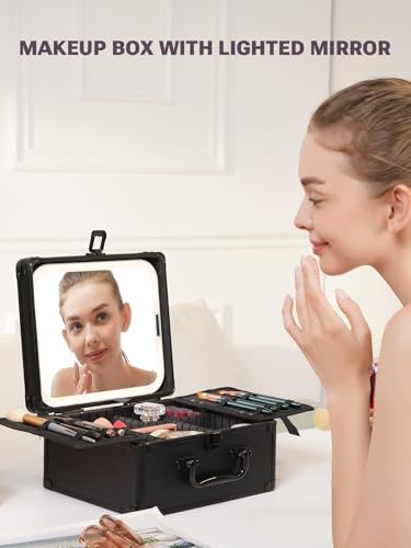 Qislee LED Makeup Box with Mirror & Detachable Organizer