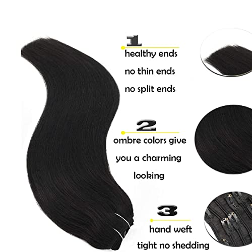 GOO GOO Clip-in Hair Extensions for Women, Soft & Natural, Handmade Real Human Hair Extensions, Natural black, Long, Straight #1b, 7pcs 120g 18 inches