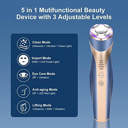 MiSMON High Frequency Facial Machine, 5 in 1 Mutifunctional Facial Massager Skin Tightening Light Theraphy Machine for Face