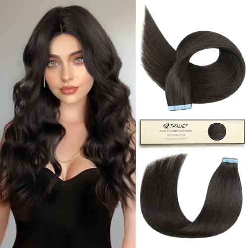 Hair Extensions Tape in Off Black 22 Inch 50g/Pack 20pcs Invisible Seamless Skin Weft Thick Tape in Hair Extensions Human Hair (#1B 22 Inch 50g/Pack 20pcs)